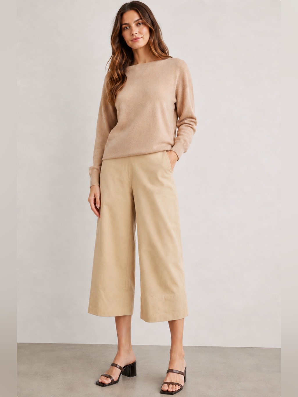 Vince Cropped Linen Blend Wide-Leg Pants In Light Tan